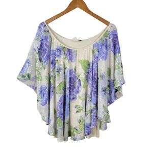 Vintage Y2K Cape Poncho Top Plus Size 2X 18/20 Sequin Floral Rose alt Blue Tank